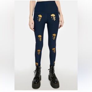 CHRLDR Leggings skull print  navy gold size Medium SKULL SHADOW HIGH WAIST pants